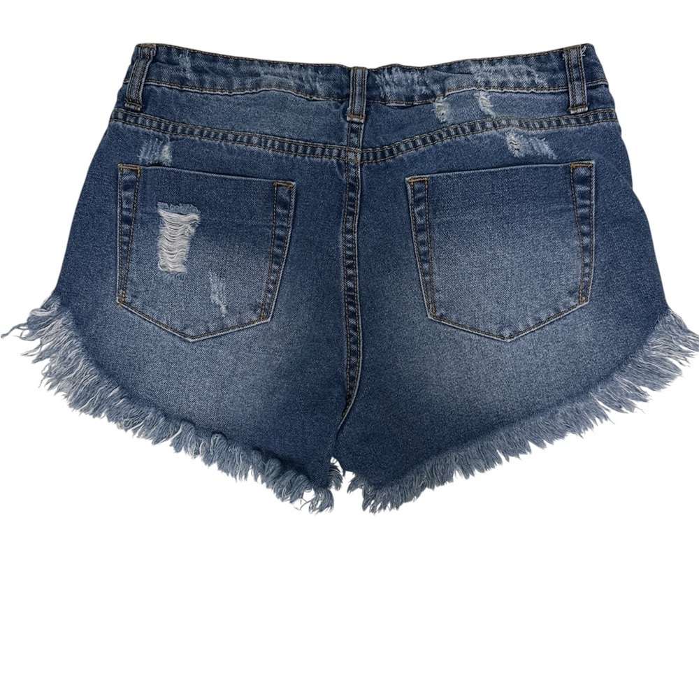 Frayed Hem Blue Denim Shorts - Picture 2 of 3